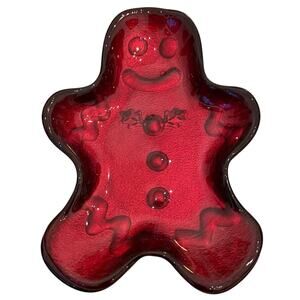 Akcam CHRISTMAS Gingerbread Man Glass Appetizer Plates Holiday Red Set of 4 New
